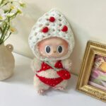Springtime Labubu in Pink Overalls – Bunny Ear Hat Model