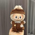 Velvet Brown Bunny Outfit for Labubu Figure – Buttons & Stripes Edition