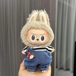 Striped Denim Outfit with Pendant for Labubu Figure – Casual Doll Edition